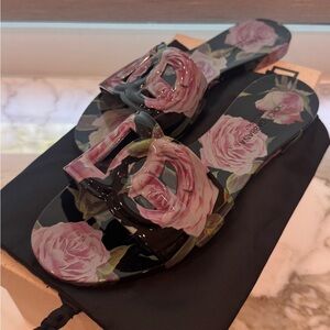 Dolce & Gabbana Black and Pink Floral Sandals